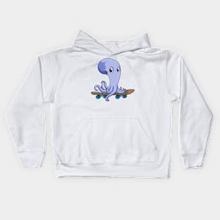 Octopus as Skater with Skateboard Kids Hoodie